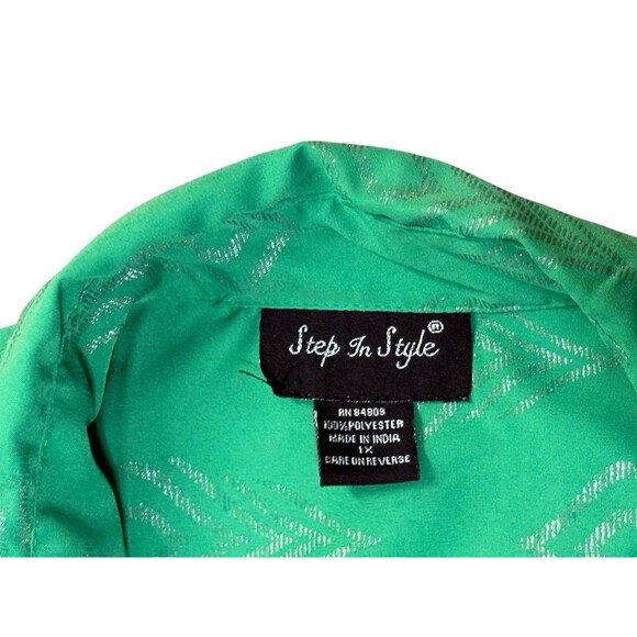 Step In Style Women’s 1X Tunic Dress Green Ruched Sleeve - Picture 3 of 4